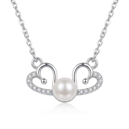 925 Sterling Silver Double Heart Pearl Pendant for Women