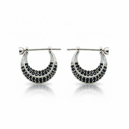 925 Sterling Silver Pave Black Spinel Huggie Hoop Earrings Unisex