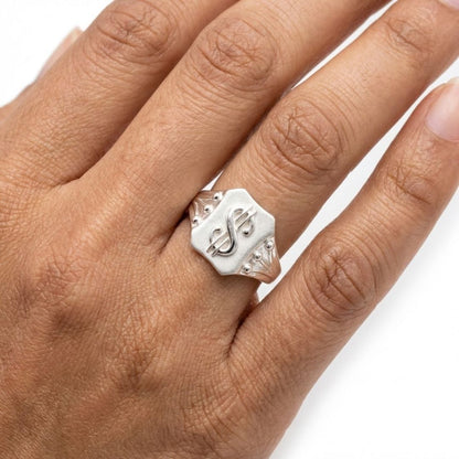 925 Sterling Silver Dollar Sign Octagonal Signet Ring for Men