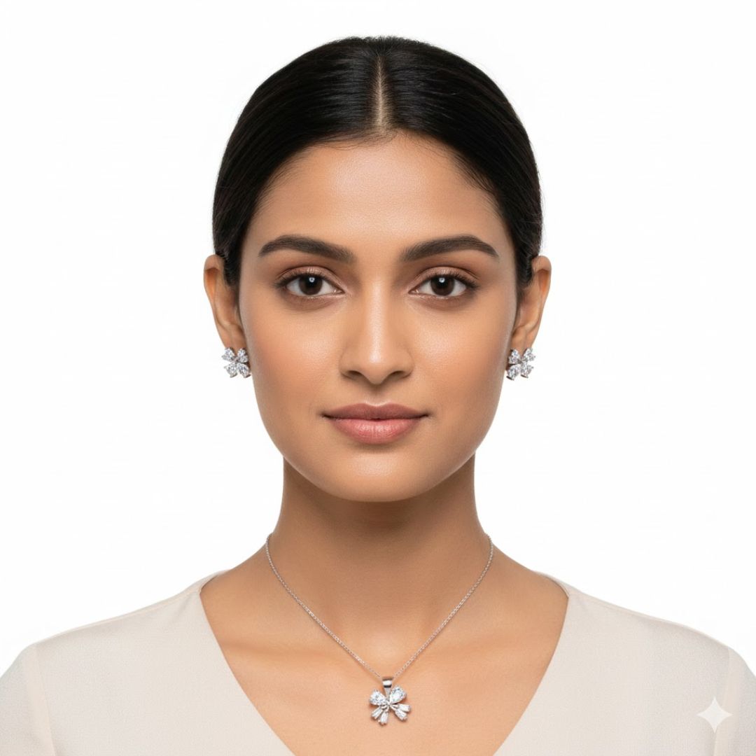 925 Sterling Silver Crystal Blossom Jewelry Set for Women