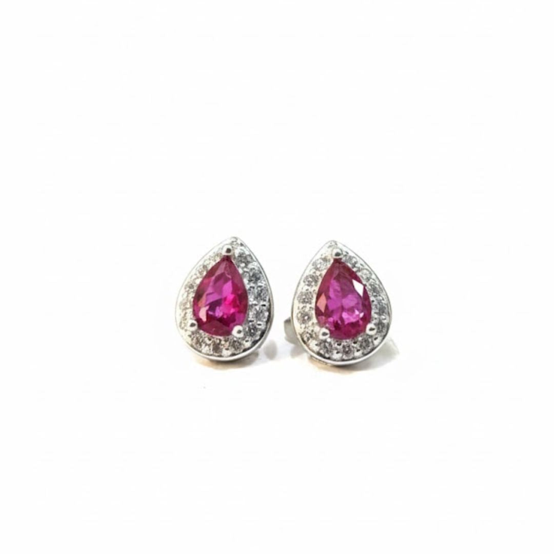 925 Sterling Silver Pear Ruby Stud Earrings for Women Gift
