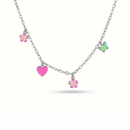 925 Silver Floral & Heart Charm Anklet for Women
