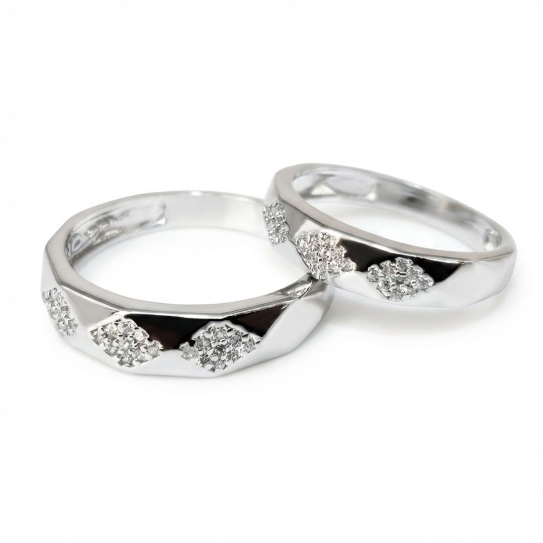 925 Sterling Silver Modern Geometric Facet Couple's Rings