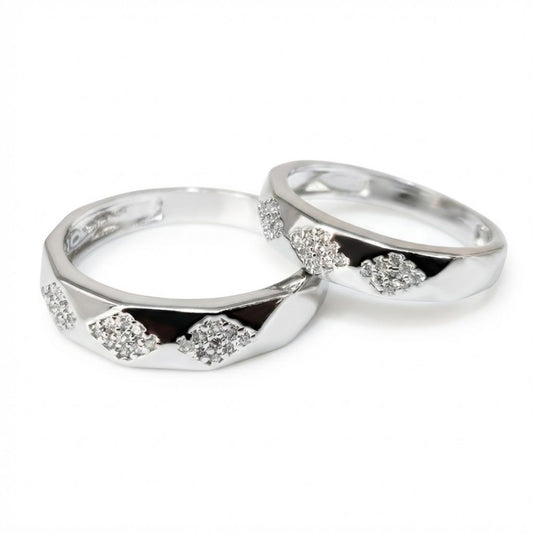 925 Sterling Silver Modern Geometric Facet Couple's Rings