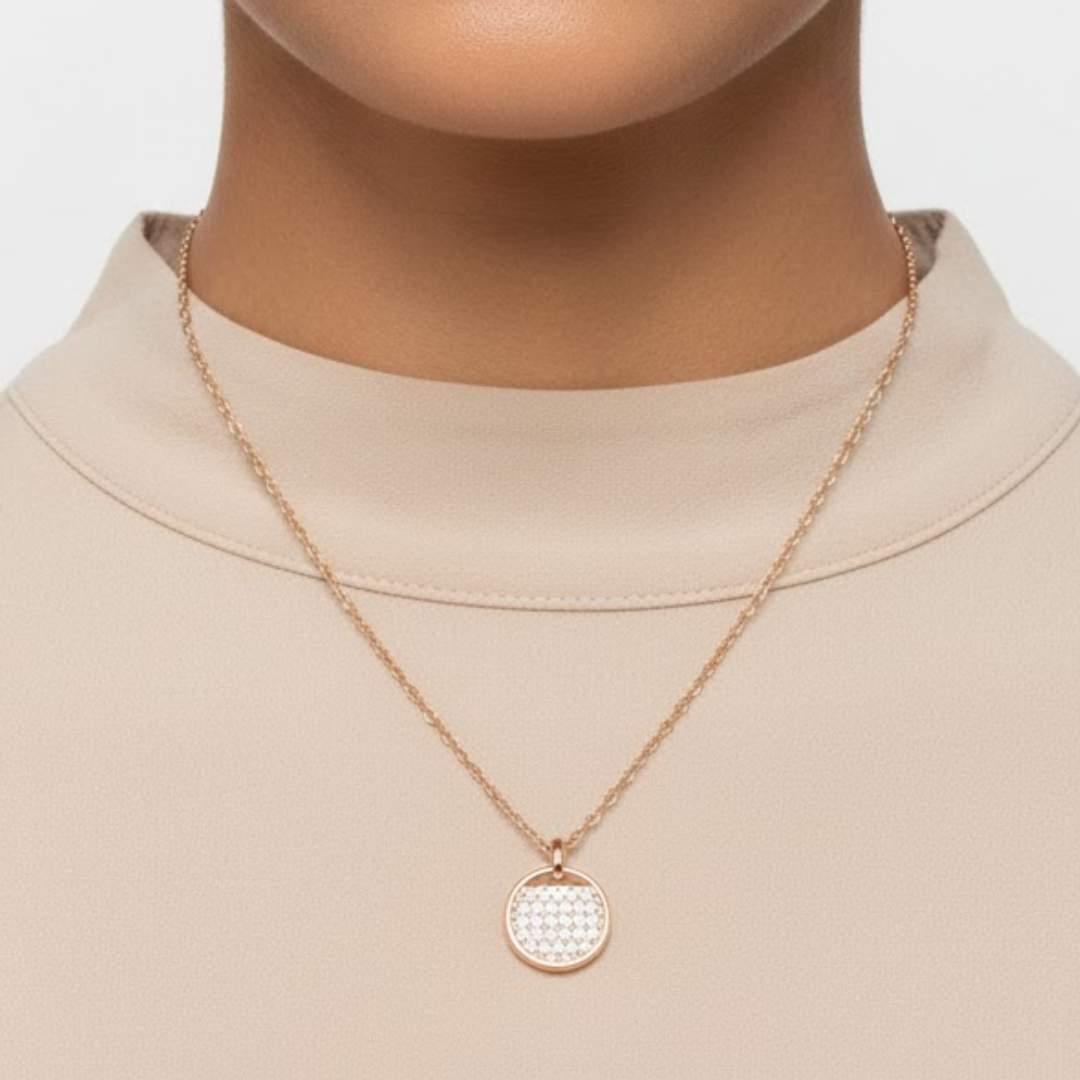 925 Sterling Silver Rose Gold Plated Pavé CZ Round Pendant Necklace for Women