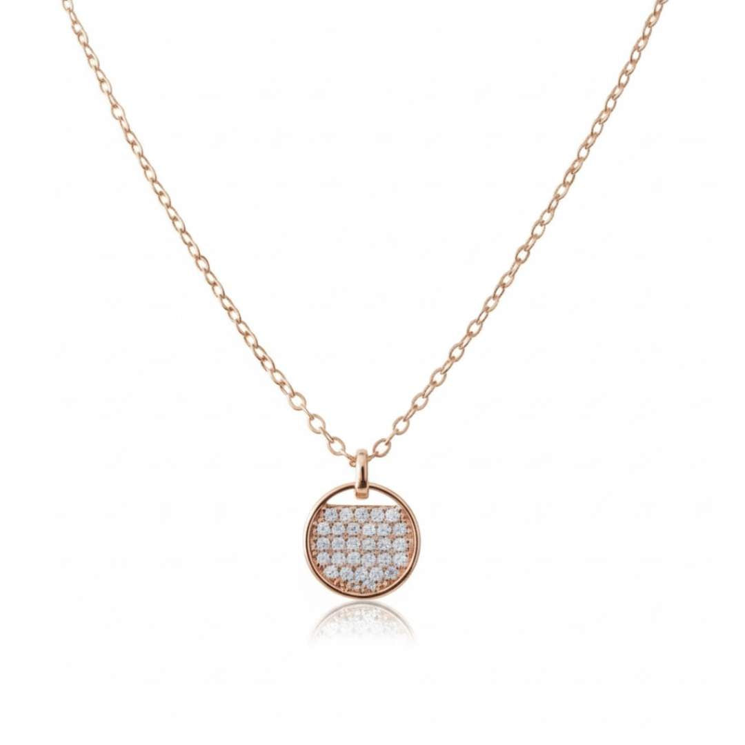 925 Sterling Silver Rose Gold Plated Pavé CZ Round Pendant Necklace for Women