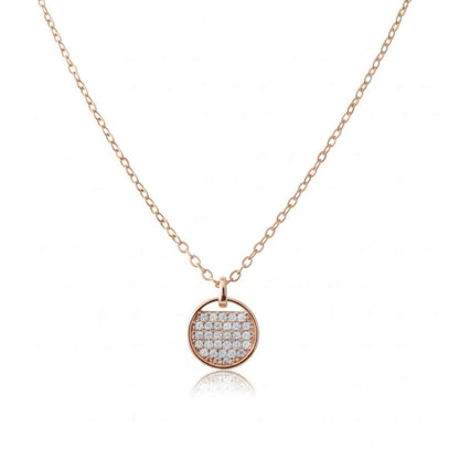 925 Sterling Silver Rose Gold Plated Pavé CZ Round Pendant Necklace for Women