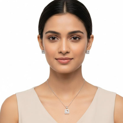 925 Sterling Silver Dazzle Halo Square Jewelry Set for Women