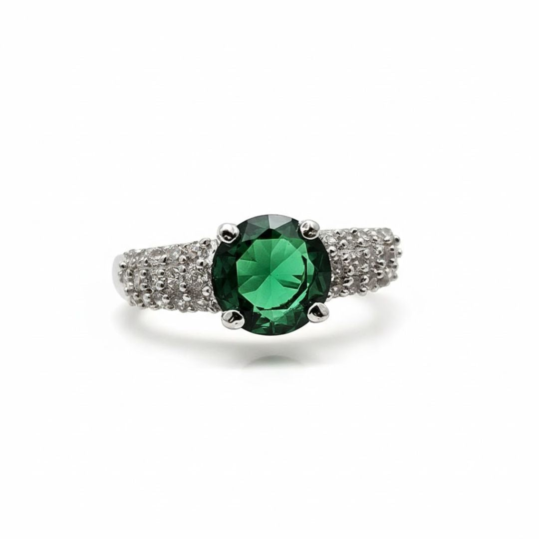 925 Sterling Silver Green Gemstone Cocktail Pave Ring for Women