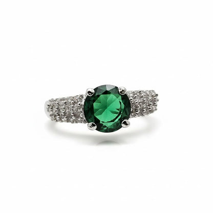 925 Sterling Silver Green Gemstone Cocktail Pave Ring for Women
