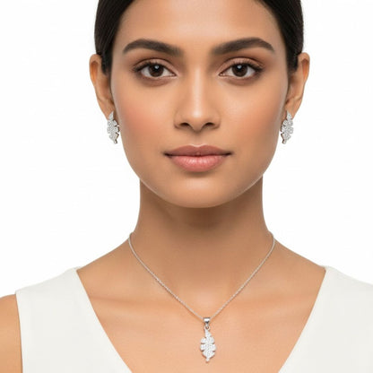 925 Sterling Silver Leaf Jewelry Set with Locket & Earrings