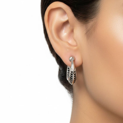 925 Sterling Silver Pave Black Spinel Huggie Hoop Earrings Unisex