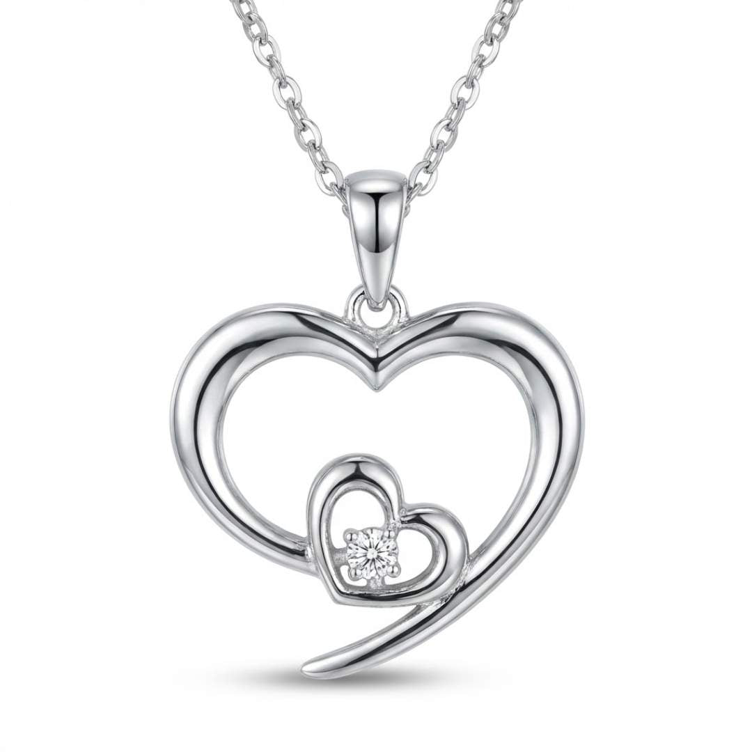 925 Silver “Heart Within a Heart” Solitaire Pendant for women