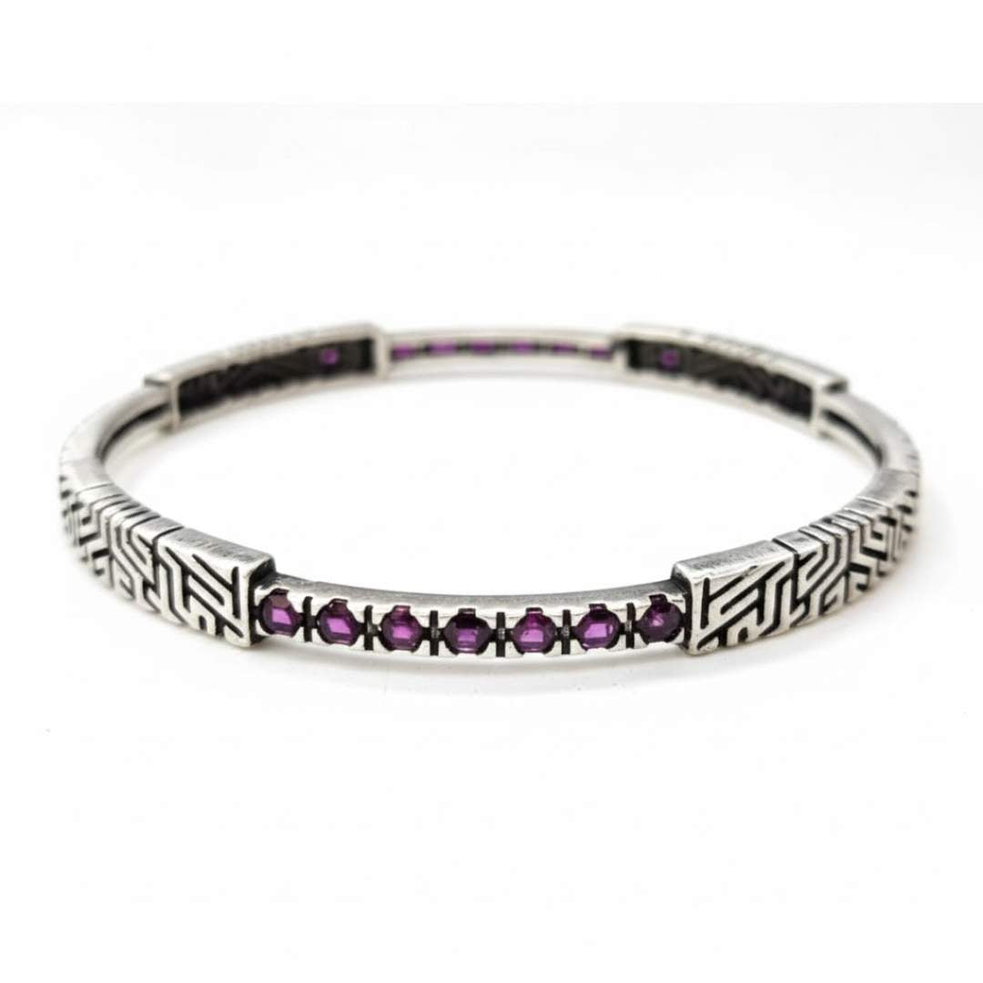925 Sterling Silver Art Deco Crimson Bangle for Women