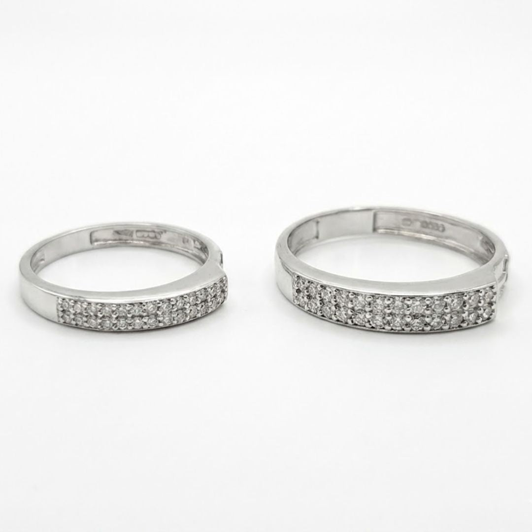 925 Sterling Silver Classic Two-Row Pave Couple's Rings