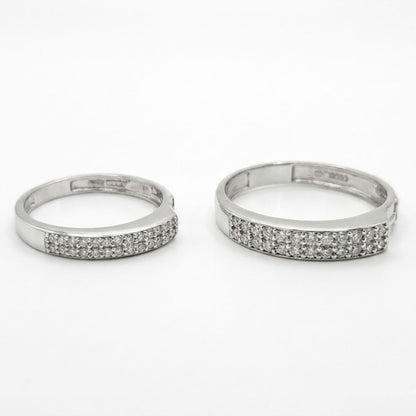 925 Sterling Silver Classic Two-Row Pave Couple's Rings