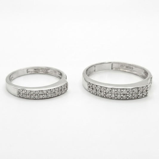 925 Sterling Silver Classic Two-Row Pave Couple's Rings