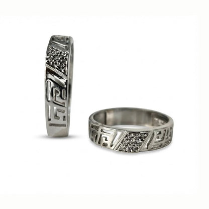 925 Sterling Silver Modern Greek Key Couple's Rings for Him & Her