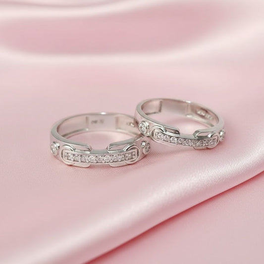 925 Sterling Silver Modern Buckle Couple's Rings for Him & Her