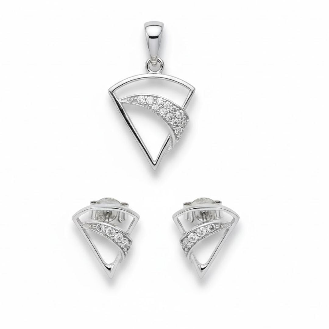 925 Sterling Silver Petite Blossom Pendant & Earrings Set for Women