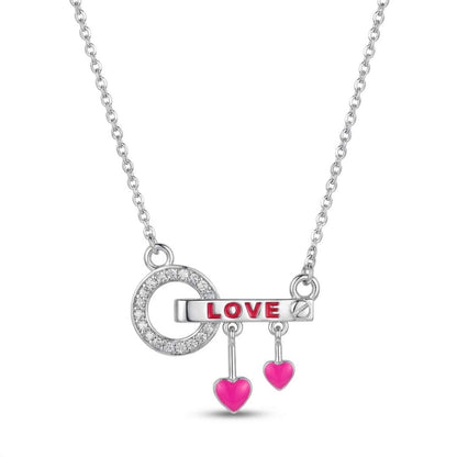 925 Sterling Silver "Love" Bar Pendant with Pave Heart & Circle