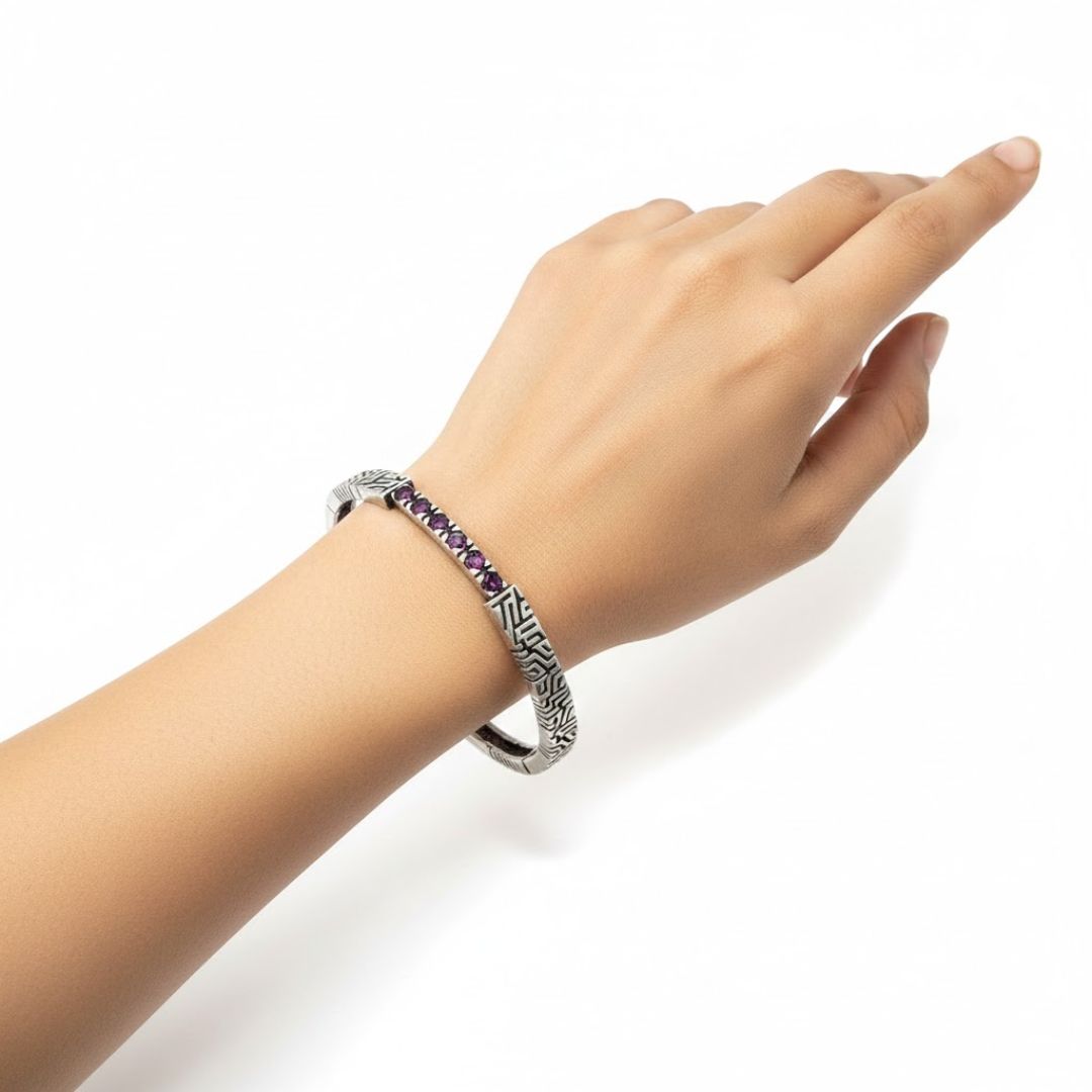 925 Sterling Silver Art Deco Crimson Bangle for Women