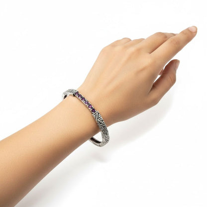 925 Sterling Silver Art Deco Crimson Bangle for Women