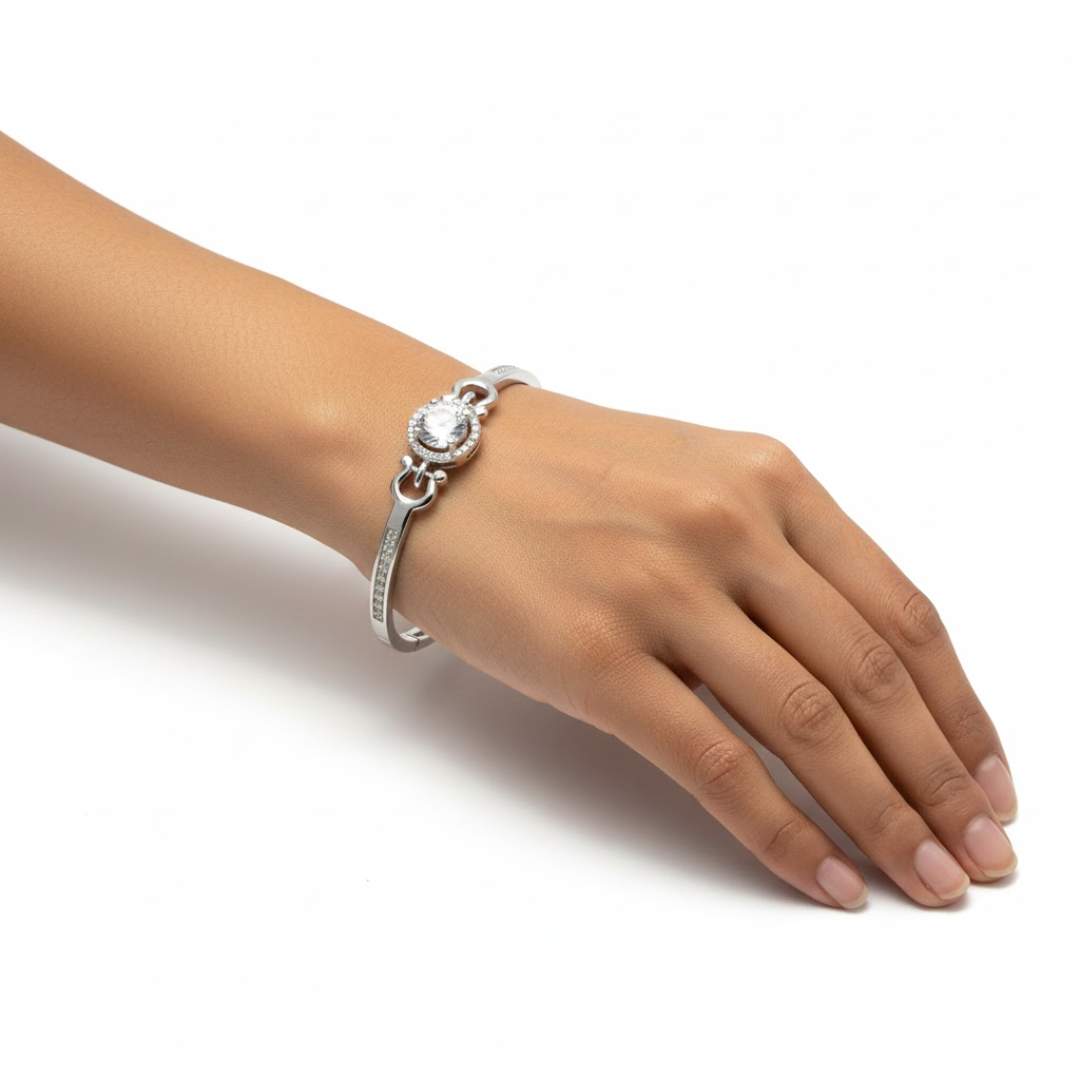 925 Sterling Silver Solitaire Halo Bracelet for Women