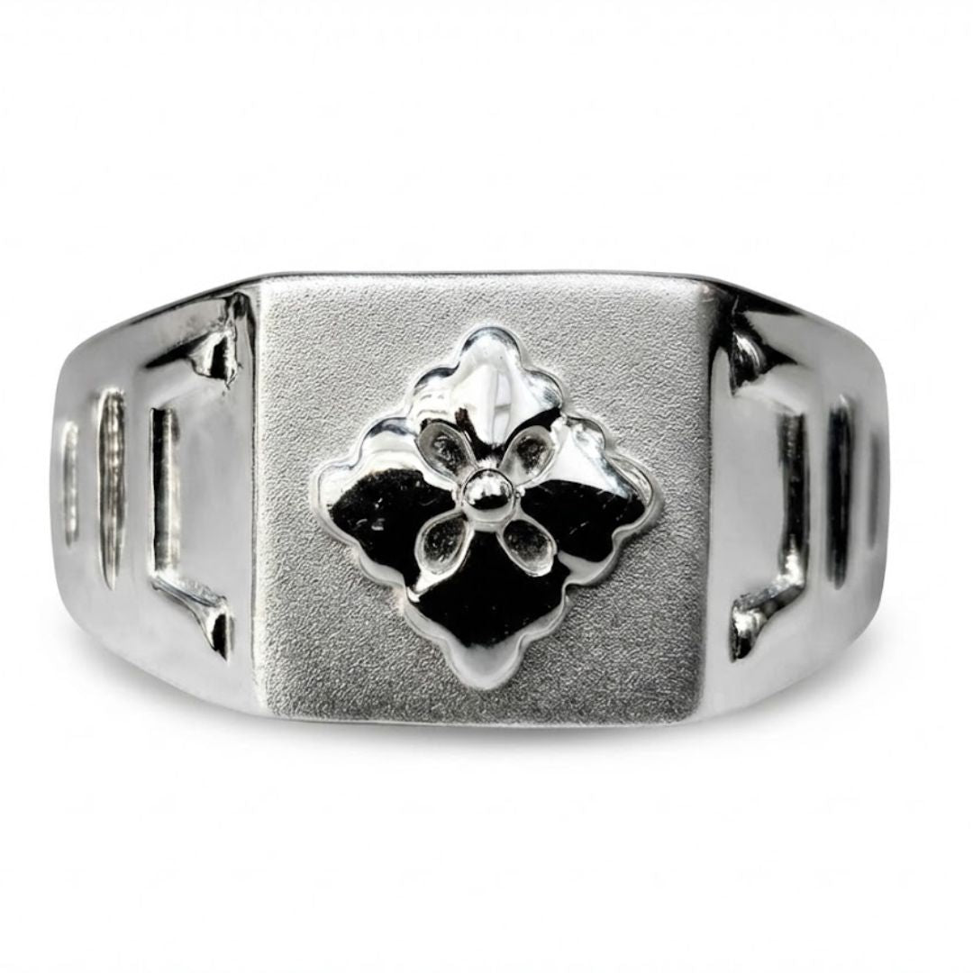 925 Sterling Silver Floral Quatrefoil Signet Ring for Men