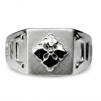 925 Sterling Silver Floral Quatrefoil Signet Ring for Men