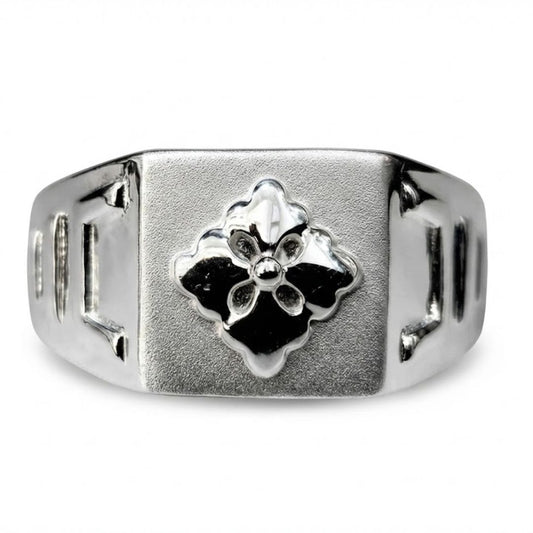 925 Sterling Silver Floral Quatrefoil Signet Ring for Men