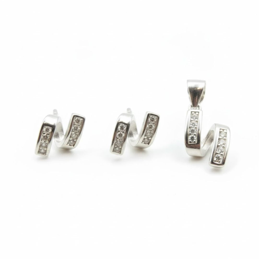925 Sterling Silver Sleek Curve Jewelry Set for Women