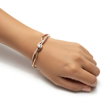 925 Sterling Silver Interlocking Wave Rose Gold Bracelet for Women