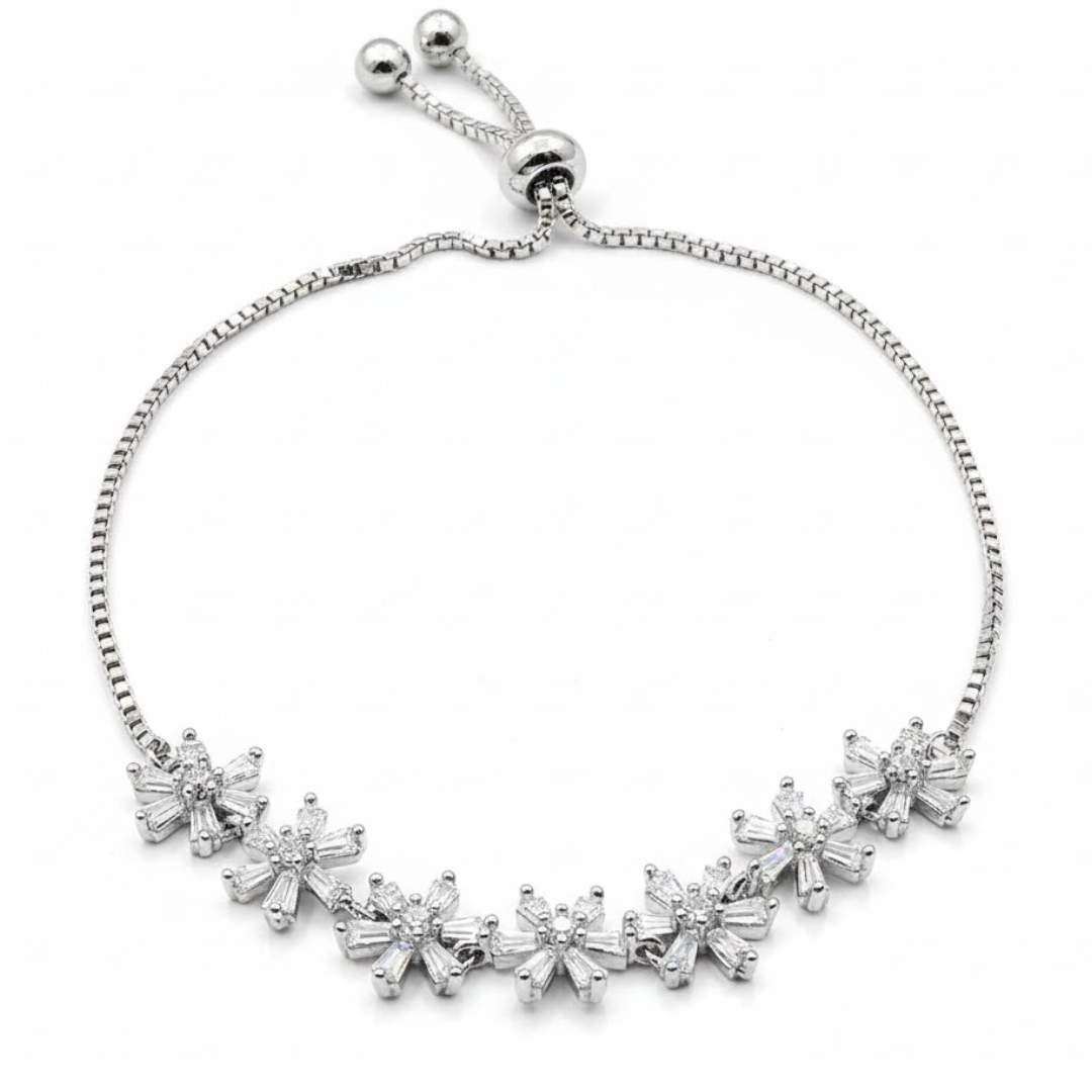 925 Sterling Silver Starburst Baguette Bolo Bracelet for Women