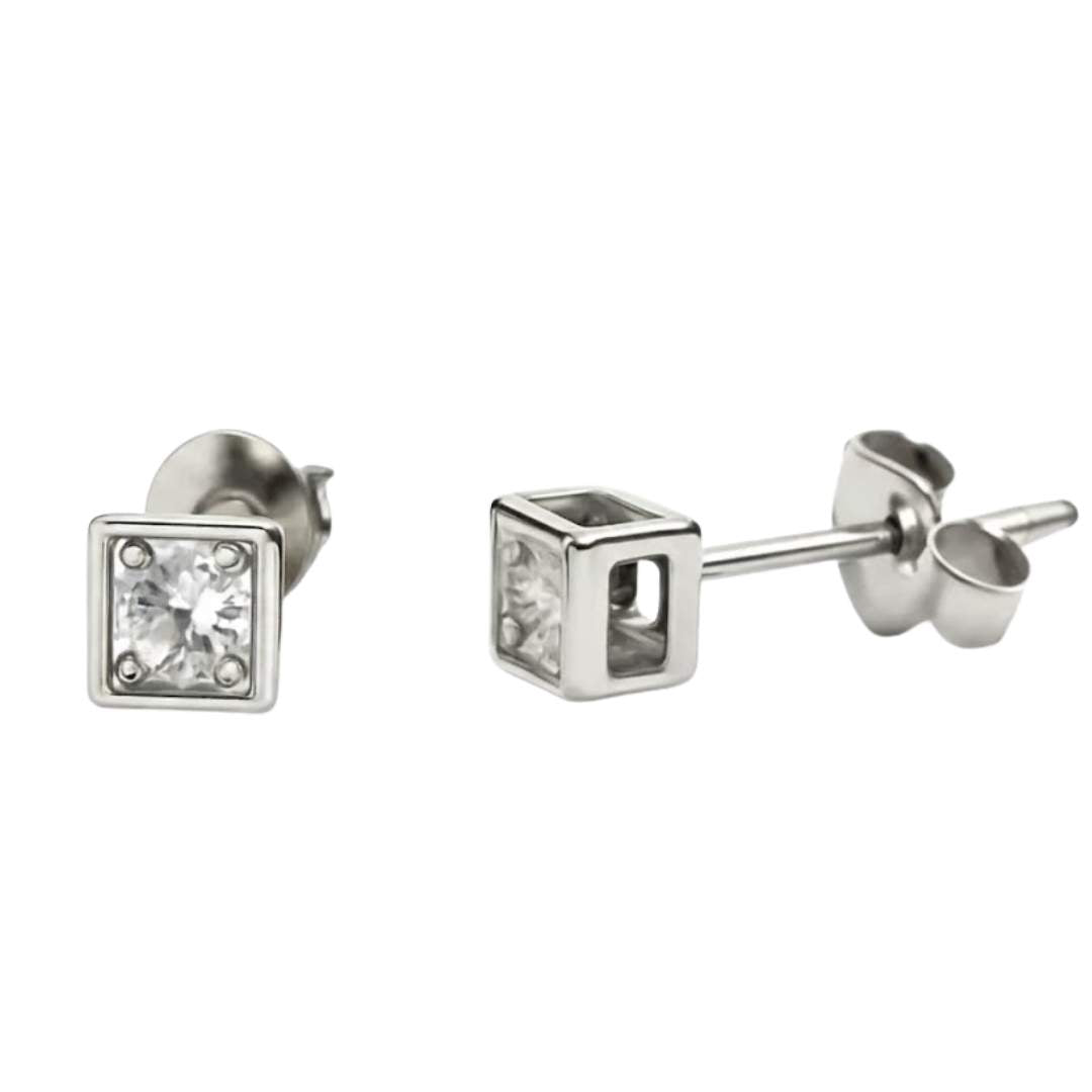 925 Sterling Silver Crystal Cube Stud Earrings for Women