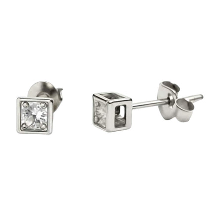 925 Sterling Silver Crystal Cube Stud Earrings for Women