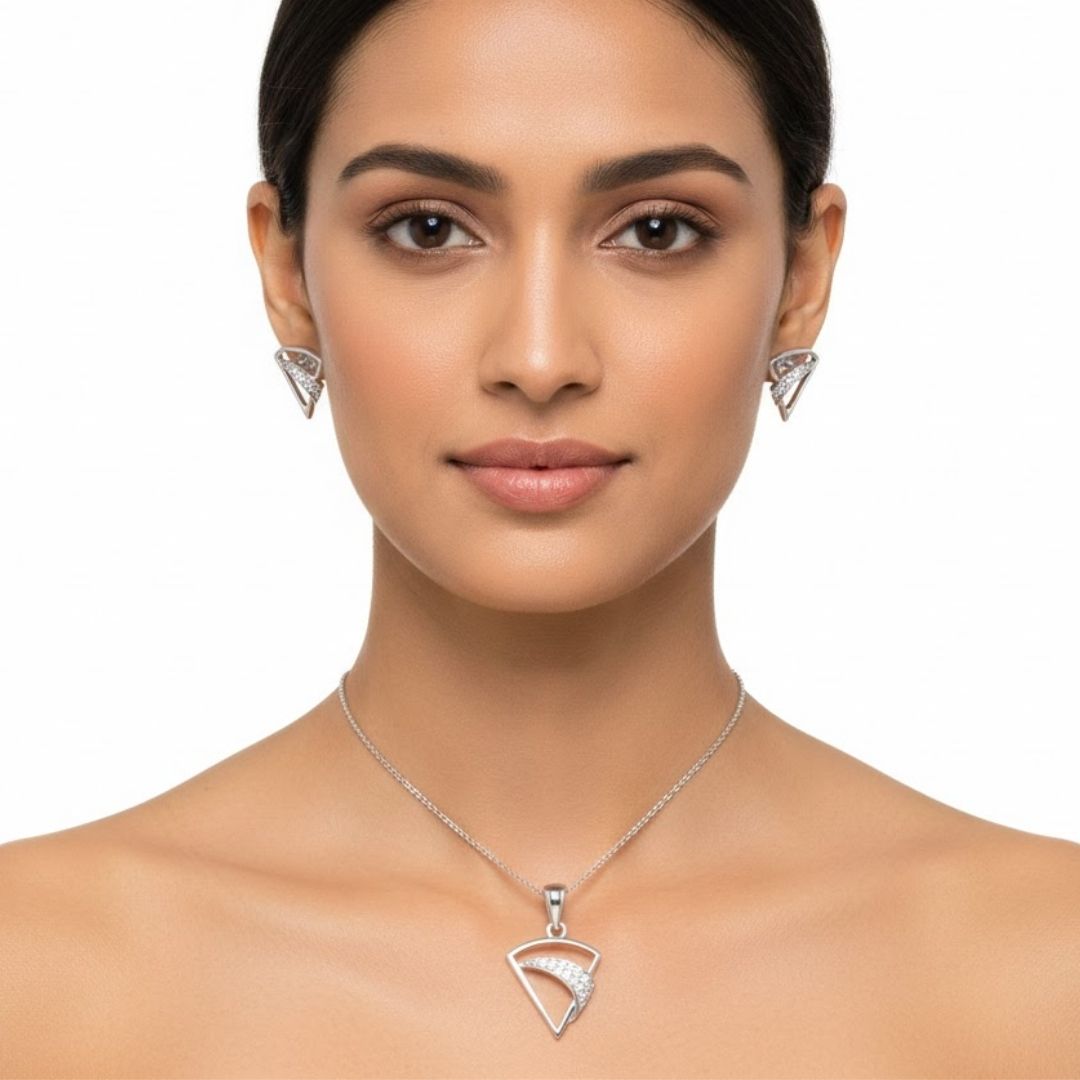925 Sterling Silver Petite Blossom Pendant & Earrings Set for Women