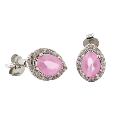 925 Sterling Silver Pink Gemstone Halo Stud Earrings for Women