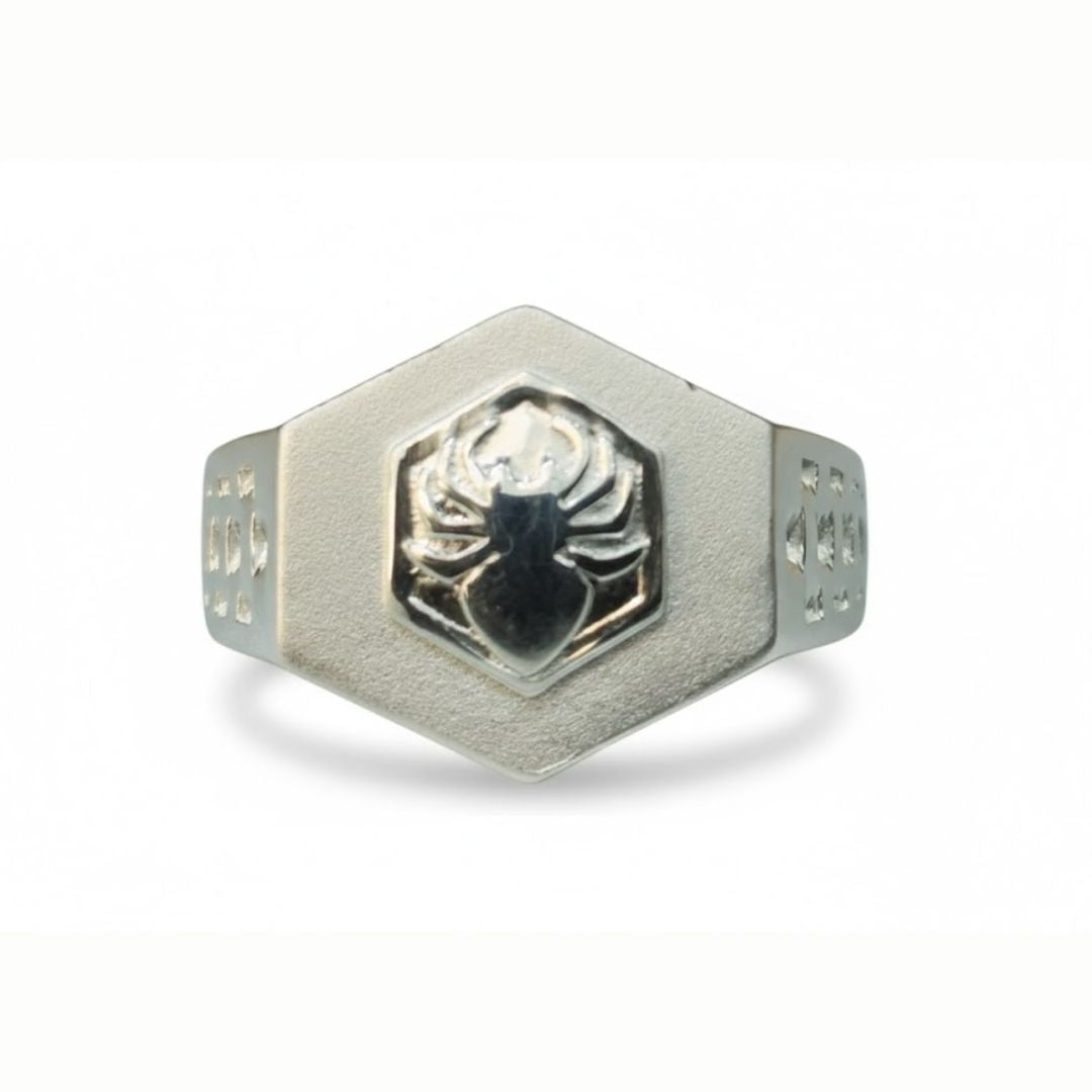 925 Sterling Silver Spider Hexagonal Signet Ring for Men