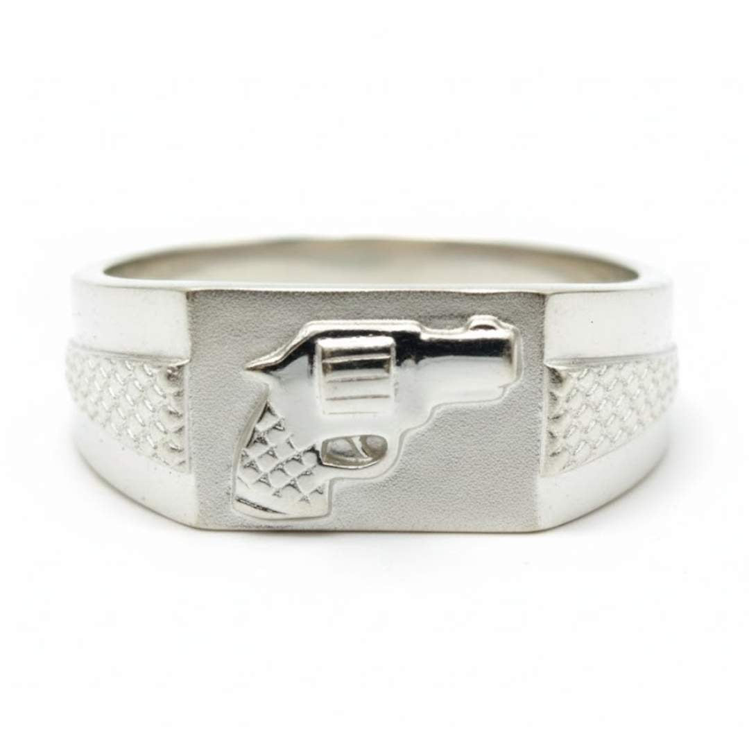 925 Sterling Silver Revolver Signet Ring with Knurled Band