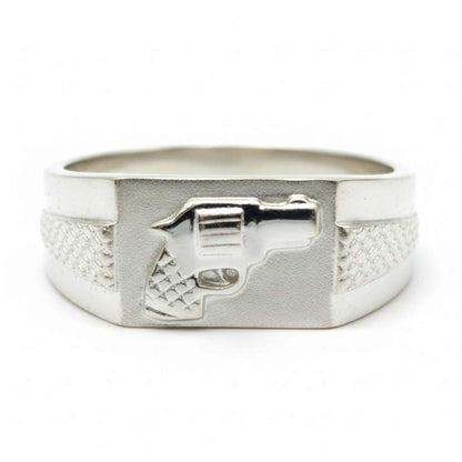 925 Sterling Silver Revolver Signet Ring with Knurled Band