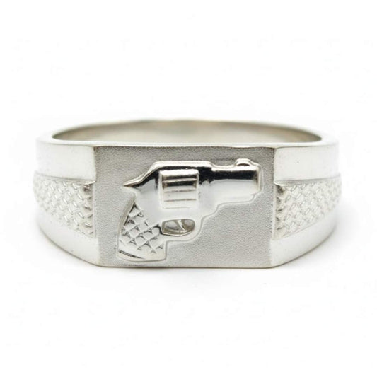 925 Sterling Silver Revolver Signet Ring with Knurled Band