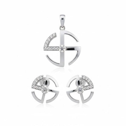 925 Sterling Silver Abstract Wheel Pendant and Earrings Set for Women