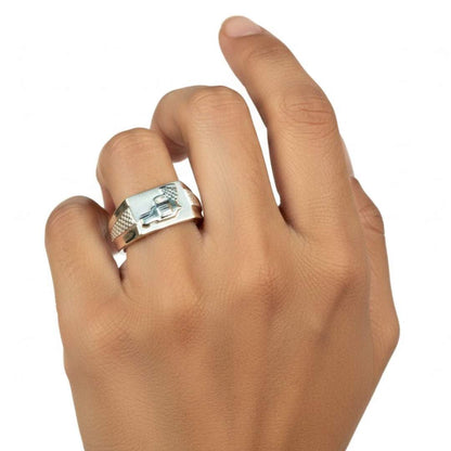 925 Sterling Silver Revolver Signet Ring with Knurled Band