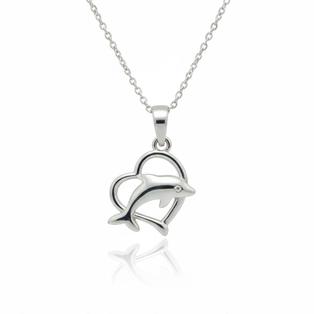 925 Sterling Silver Dolphin in Heart Pendant for Women