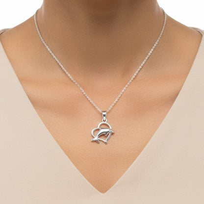 925 Sterling Silver Dolphin in Heart Pendant for Women