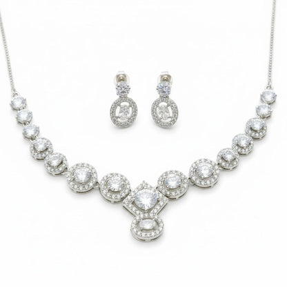 925 Sterling Silver Starlight Geometric Halo Necklace Set