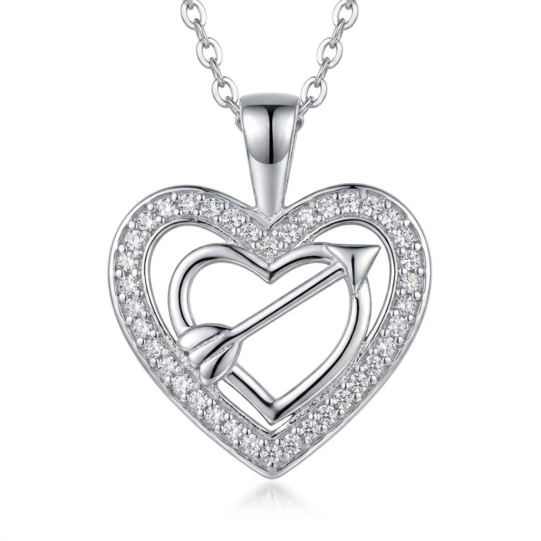 925 Sterling Silver Pave Heart with Arrow Pendant for Women