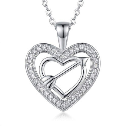 925 Sterling Silver Pave Heart with Arrow Pendant for Women
