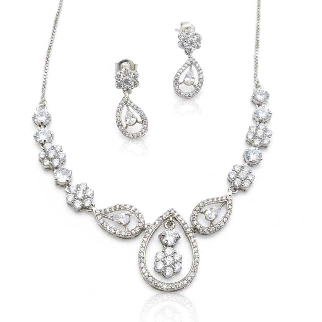 925 Sterling Silver Petal Drop Necklace & Earrings Set for Women